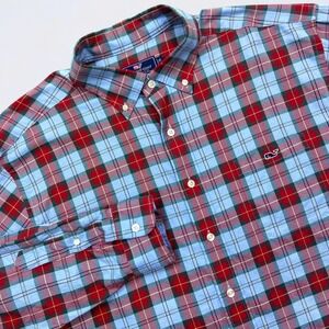 Vineyard Vines Tucker Shirt Men's XL Blue Red Plaid Button Down Long Sleeve
